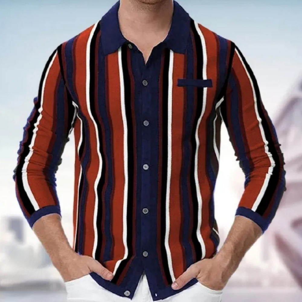Paul Jones Striped Knit Button Up Shirt Mens Medium - Picture 1 of 10